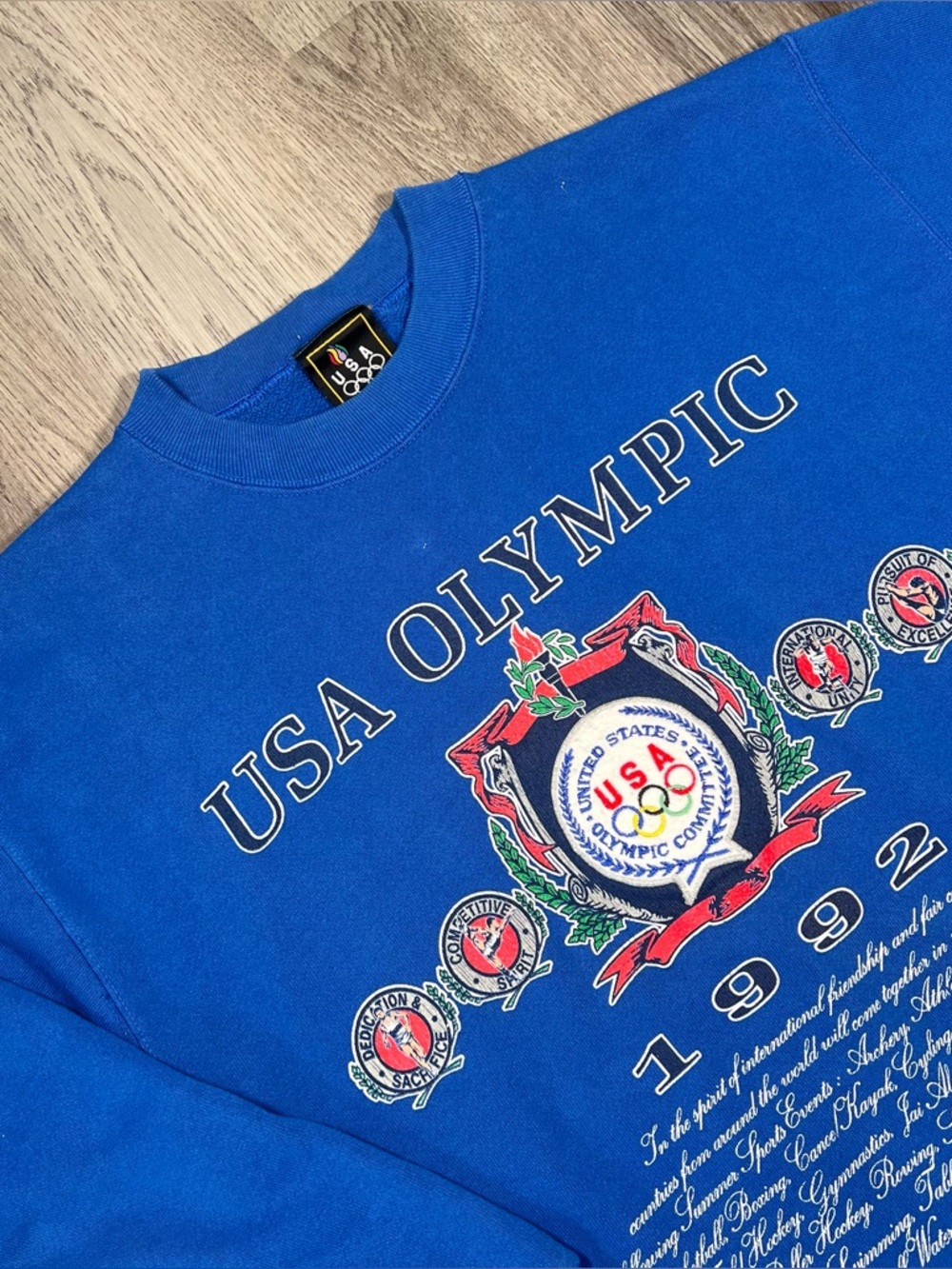 USA OLYMPIC Sweatshirt VTG 1992 JC Penny Crewneck Size Med Blue Nutmeg Mills